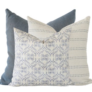 Throw Pillows Set, Blue Throw Pillows, Blue Sofa Pillows, Woven Striped Pillow Covers, Designer Pillow Sets, Elegant Couch Pillow Sets