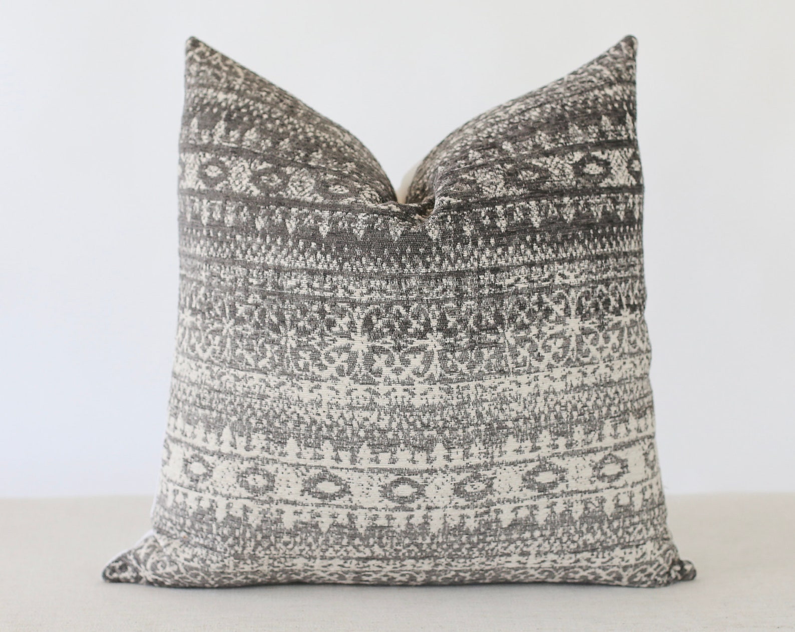 Grey and White Pillow Boho Pillow Cover Grey Tribal Pillow Etsy