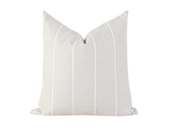 Cream and White Striped Pillow Cover: 20x20 Modern Farmhouse Throw Pillow