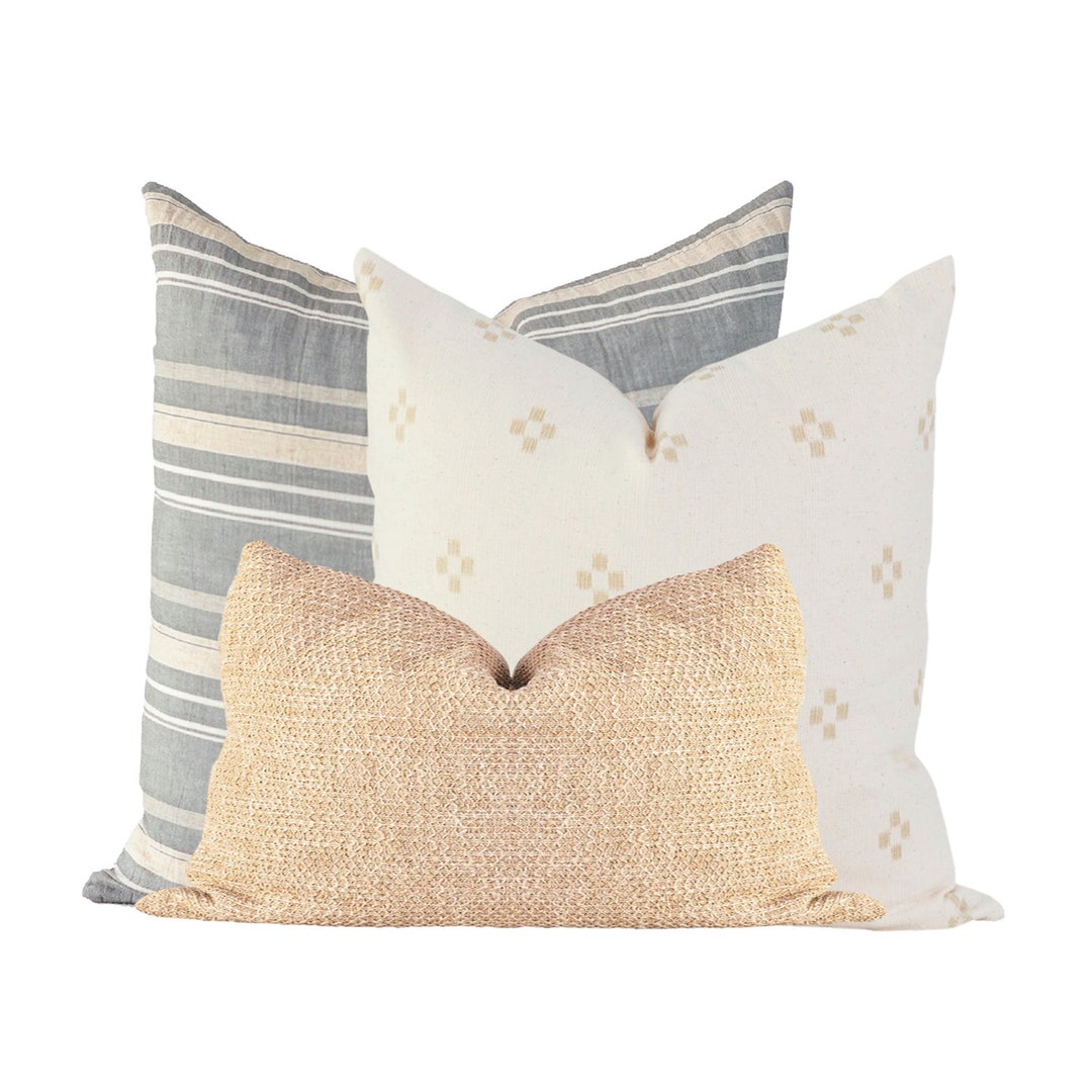 Couch Pillows Set, Striped Pillow, Neutral Pillow Combination, Throw