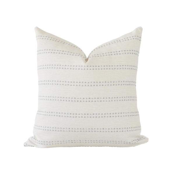 Cream and Blue Stripe Pillow Cover: Modern Farmhouse Accent Pillow