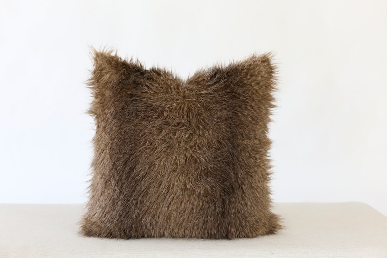 Ombre Faux Fur Throw Pillow Cover Brown Faux Fur Pillow Cover 18x18 Plush Pillow Covers for Bed Furry Pillow Covers Luxury Pillow Covers