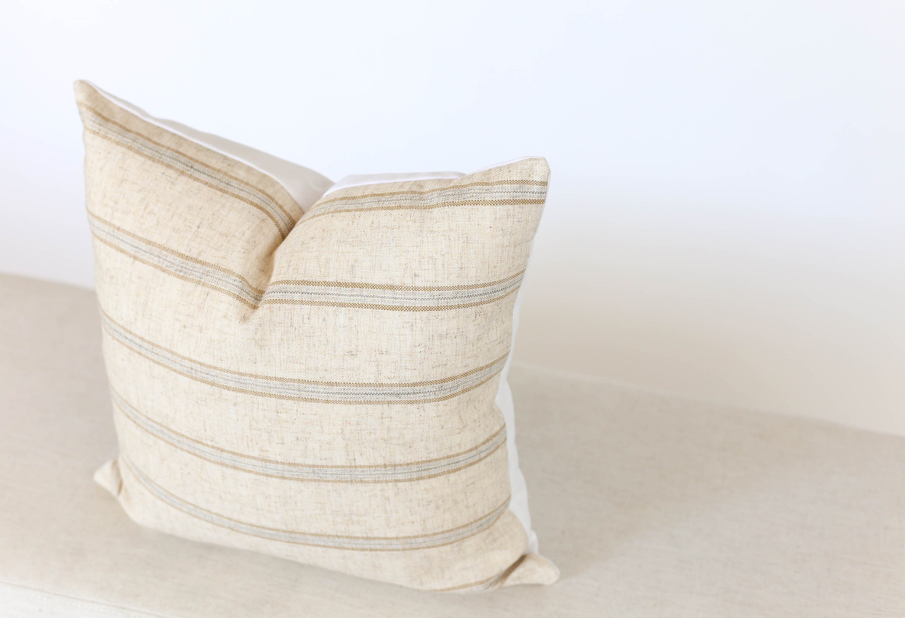 Beige and Grey Stripe Pillow Covers Modern Farmhouse Pillow Etsy
