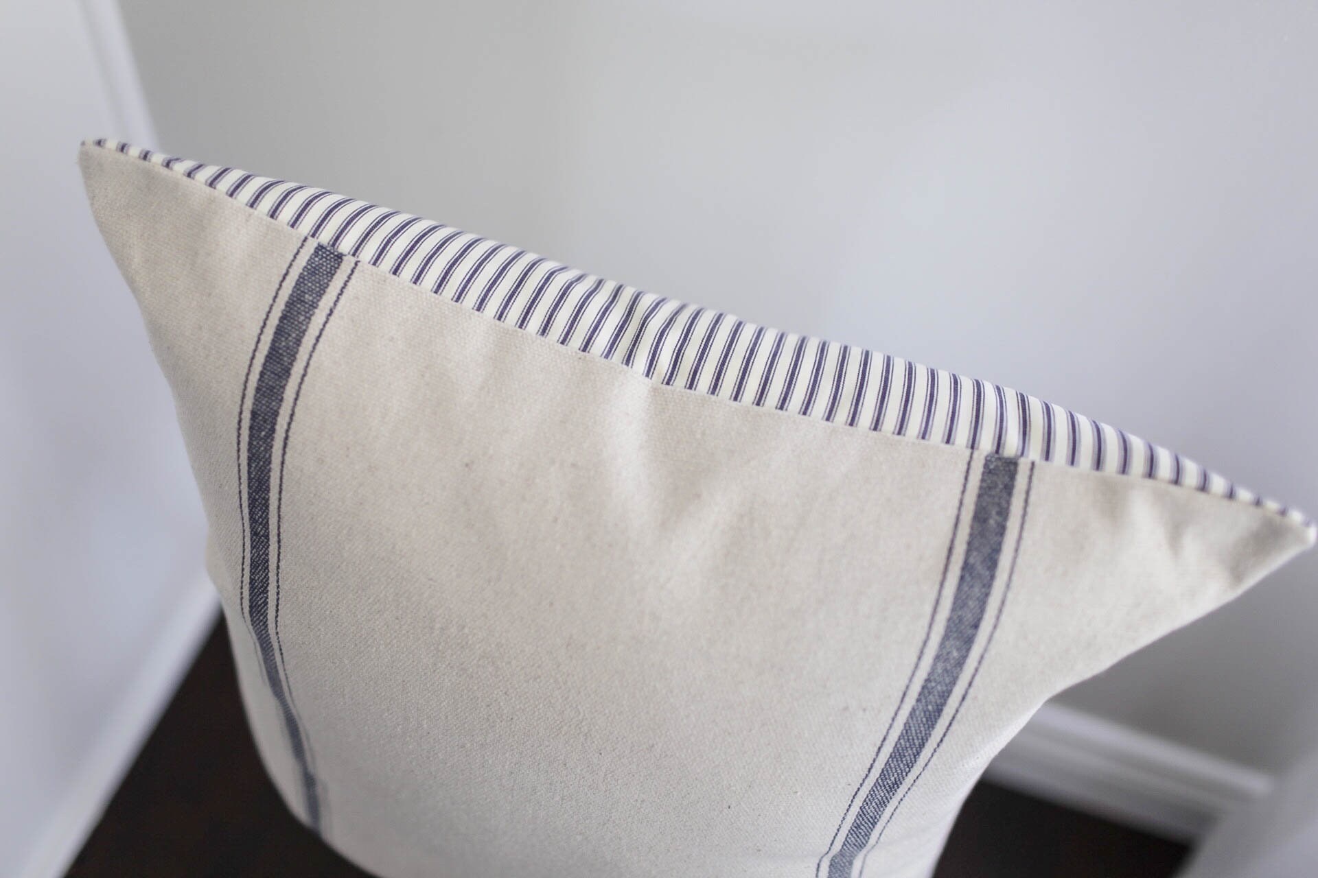 Blue Stripe Burlap Pillow Cover with ticking stripe Burlap Etsy