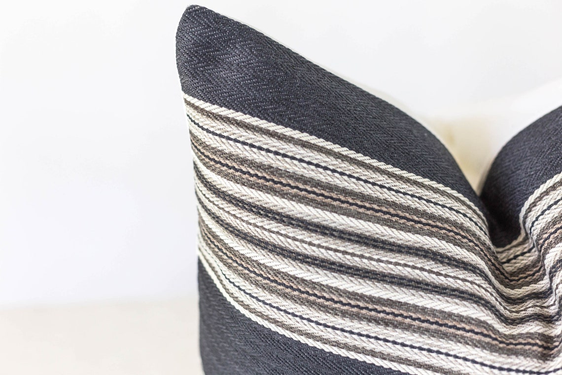 Blue and grey Stripe Pillow Cover 20x20 Coastal Throw Pillow Etsy