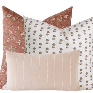 Designer Pillow Set, Pillow Combination Set, Hmong Pillow Cover, Modern Farmhouse, Rust Pillow Cover, Floral Pillow Cover, Linen Pillow