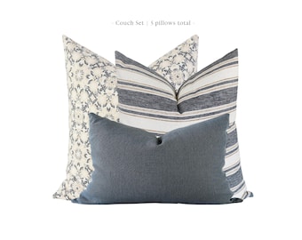 Sectional Pillows Set, Pillow Combination, Throw Pillows Set, Pillow Combo Set, Blue Throw Pillows, Floral Pillow Covers, Lumbar Pillows
