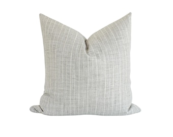 Grey Striped Woven Pillow Cover: Modern Farmhouse Throw Pillow