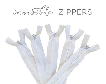 Bulk White Invisible Zippers - Zipper Set, Invisible Zippers, #3 Invisible Zippers, #5 Invisible Zipper, White Invisible Zipper