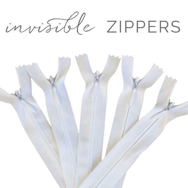 Bulk White Invisible Zippers - Zipper Set, Invisible Zippers, #3 Invisible Zippers, #5 Invisible Zipper, White Invisible Zipper