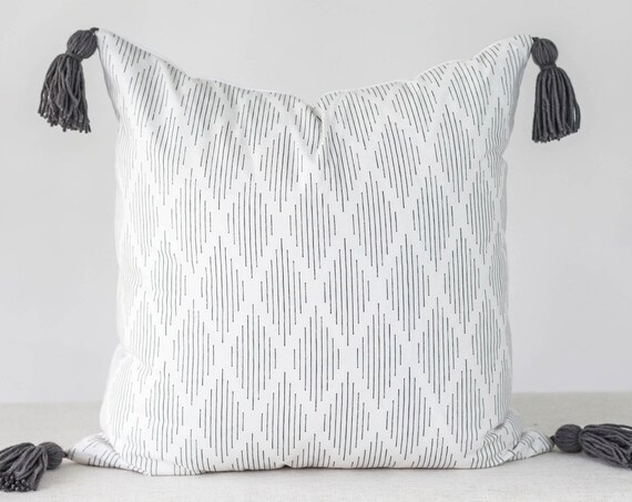 Grey Throw Pillow Boho Diamond Pillow Tassel throw pillow | Etsy