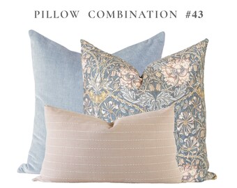 Pillow Combination Set, Blue Floral Pillow, Velvet Pillow Cover, Blush Pillow Cover, Boho Pillow Cover, Designer Pillow, Blue Velvet Pillow