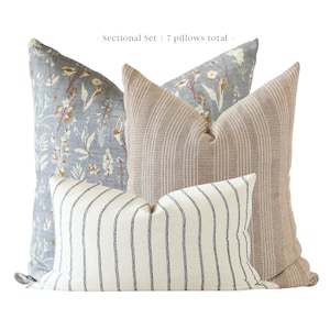 Sectional Pillows Set, Pillow Combination, Throw Pillows Set, Pillow Combo Set, Blue Throw Pillows, Floral Pillow Covers, Lumbar Pillows