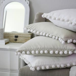 White Pom Pom Pillow Cover Large Poms 7 White Pom Pom Pillow Cover Large Poms 7