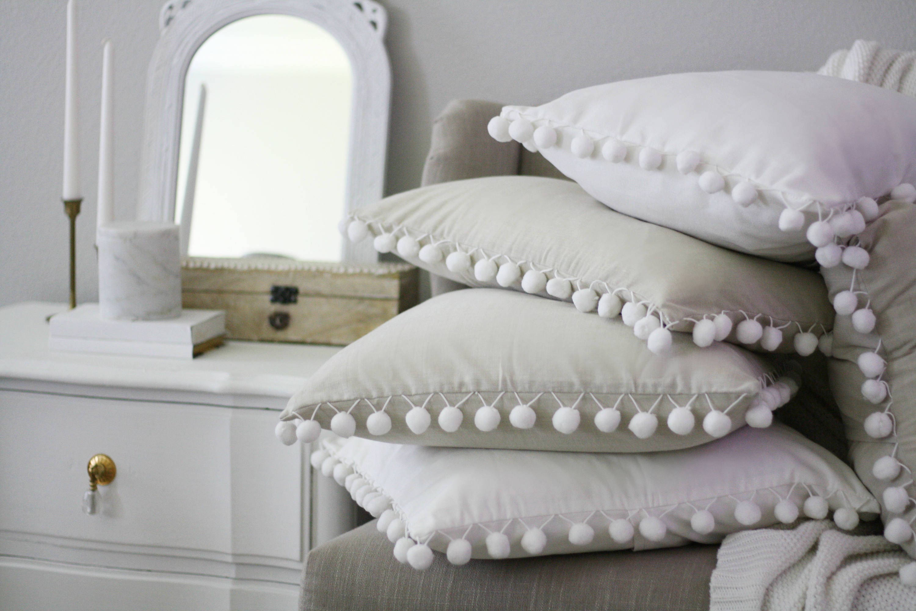 Lumbar Throw Pillow Covers With Pom poms For Couch Bed Soft - Temu