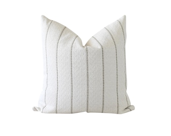 Farmhouse Striped Pillow Cover: Textured Cotton Throw Pillow
