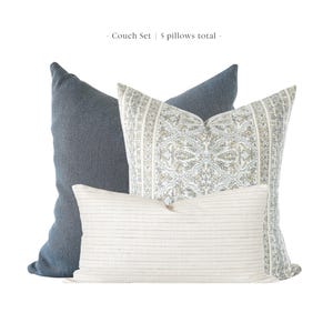 Throw Pillow Cover Set: Floral, Striped, and Blue - Handmade in USA