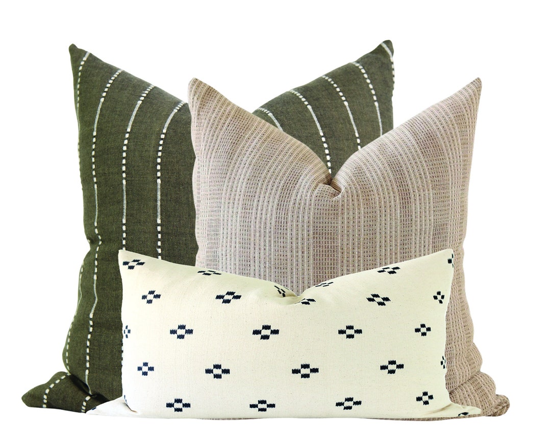 Pillow Combination Set Green Stripe Pillow Designer Pillow Etsy
