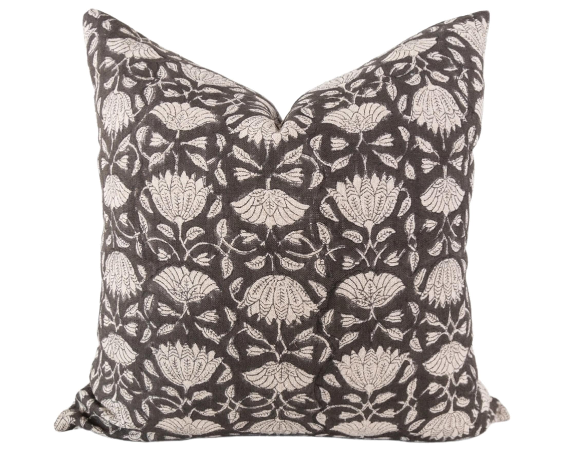 Pillow Combination Set Brown Textured Pillow Block Print Etsy