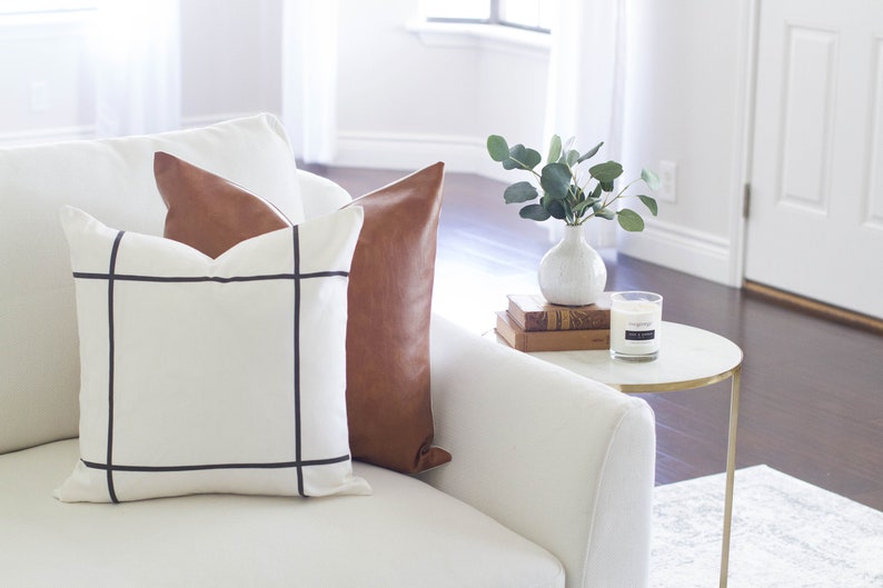 Cognac Leather Pillow Cover 20x20 Leather Pillow Lumbar Faux Etsy