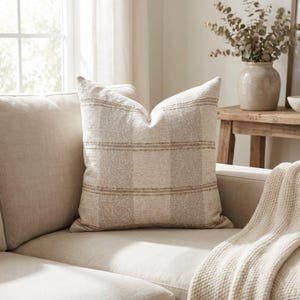 Brown Striped Pillow Cover, Neutral Striped Pillow Cover, Textured Throw Pillow, Modern Farmhouse Throw Pillow, Taupe Pillow Cover for sofa