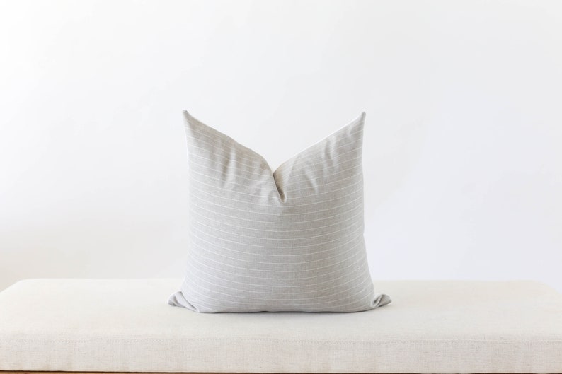 Grey Striped Pillow Cover, Gray Stripe Pillow, Neutral Pillow Covers 20x20, Designer Throw Pillows, Pillow Covers 18x18, High End Pillow image 2