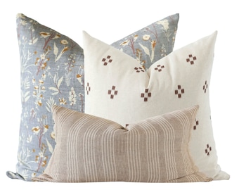 Throw Pillow Covers, Pillow Combination Set, Neutral Pillows Cover, Designer Pillow Covers, Modern Farmhouse, Blue Floral Decor, Fall Design