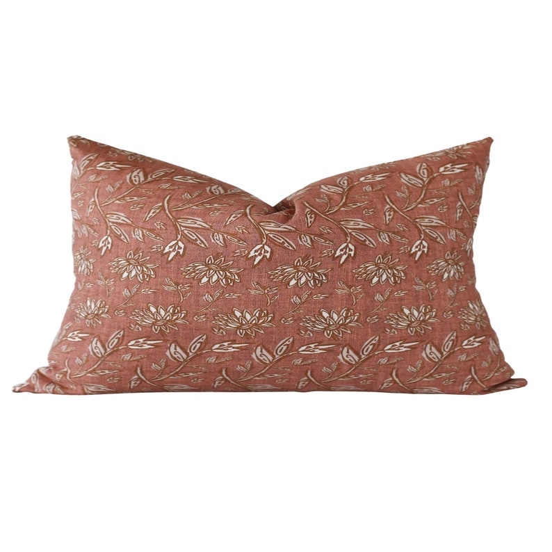 Terracotta Pillow Cover, Floral Pillow Covers 20x20, Spring Pillow Covers 18x18, Botanical Flower Print Pillow Covers, Rust Pillow Covers image 4