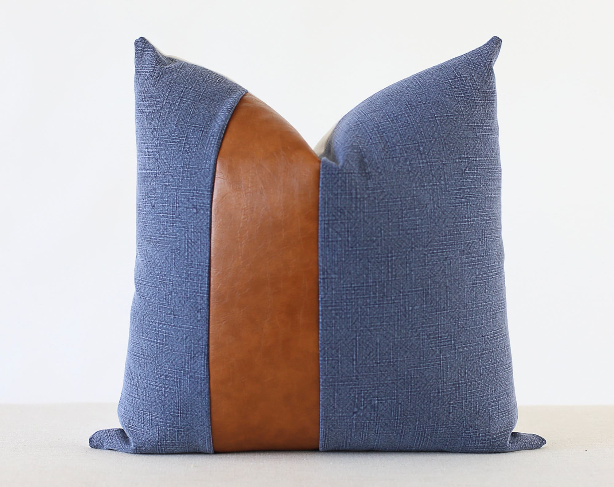 Denim Pillow Cover With Leather Stripe 20x20 Denim Pillow Etsy