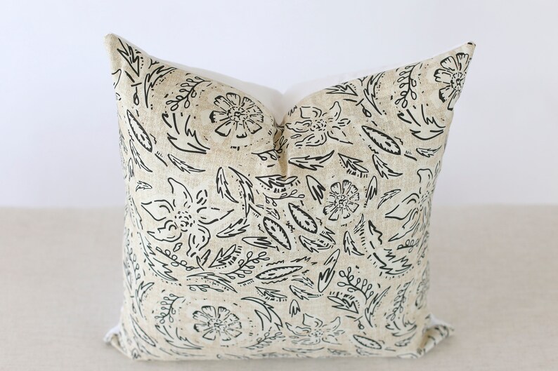Black and White Floral Pillow Cover 20x20 Neutral Pillow Etsy