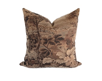 Vintage Tapestry Pillow Cover, Brown Neutral Floral Cushion, Designer Throw Pillow for Sofa Couch or Bed, Cushion covers, Fall Pillow Covers