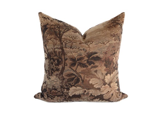 Vintage Tapestry Pillow Cover, Brown Neutral Floral Cushion, Designer Throw Pillow for Sofa Couch or Bed, Cushion covers, Fall Pillow Covers