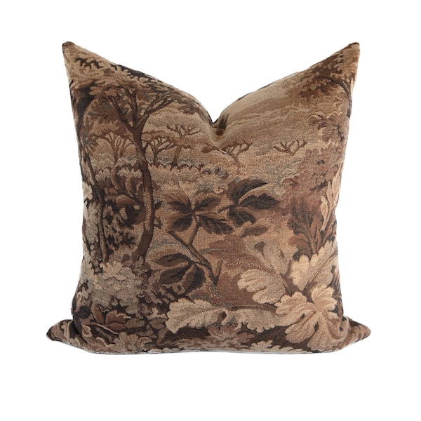 Vintage Tapestry Pillow Cover, Brown Neutral Floral Cushion, Designer Throw Pillow for Sofa Couch or Bed, Cushion covers, Fall Pillow Covers