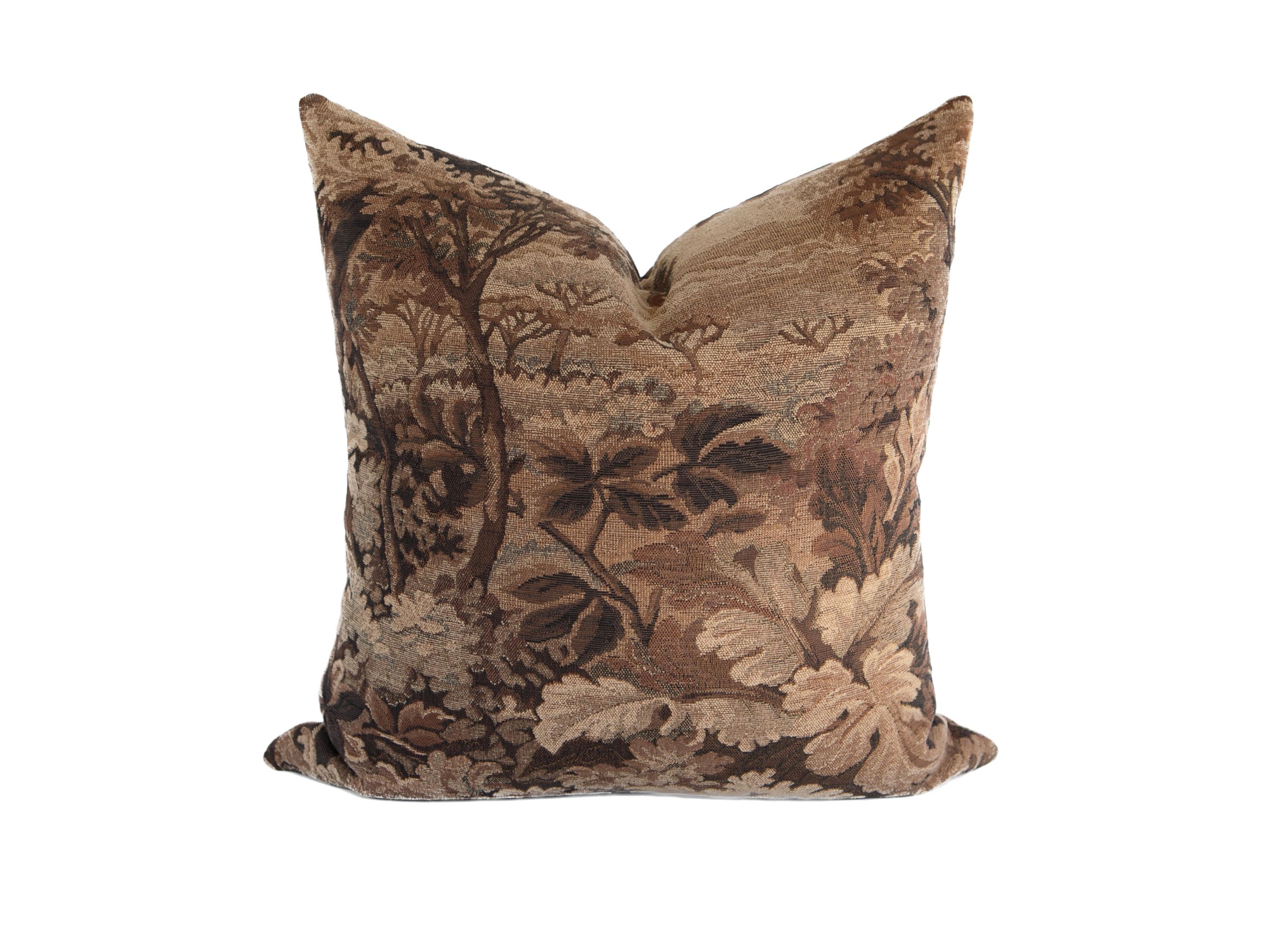 Vintage Tapestry Pillow Cover, Brown Neutral Floral Cushion