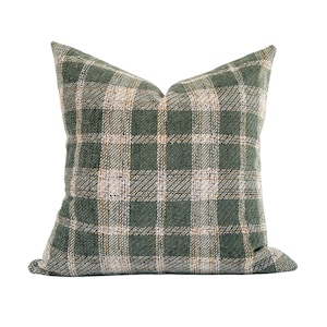 Green Plaid Pillow Cover: Modern Farmhouse Throw Pillow