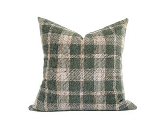 Green Plaid Pillow Cover: Modern Farmhouse Throw Pillow