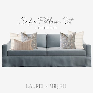 Blue Sofa Pillow Set: Coastal Cottage Designer Throw Pillows, 5-Piece