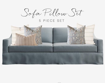 Blue Sofa Pillow Set: Coastal Cottage Designer Throw Pillows, 5-Piece