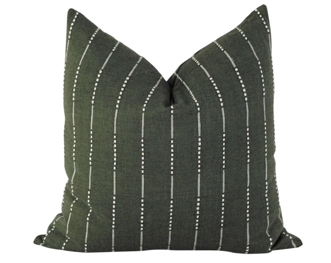Green Stripe Pillow Cover, Green Linen Pillow Covers 18x18, Green Throw