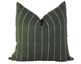 Green Stripe Pillow Cover, Green Linen Pillow Covers 18x18, Green Throw Pillow, Modern Boho Pillow Covers, Linen Pillow, Green Pillow Covers