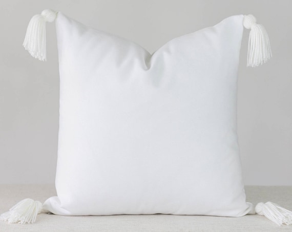 White Pillow Cover with White Tassels 