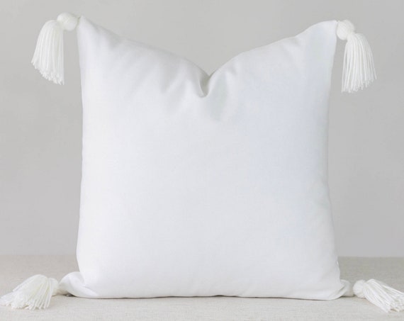 White Pillow Cover with White Tassels Tassel throw pillow | Etsy