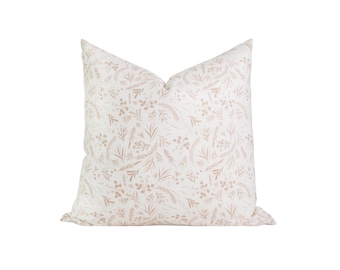 Beige Floral Pillow Cover: Cream Cottagecore Botanical Design