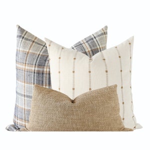 Plaid Pillow Combination Set, Textured Pillows, Woven Pillow Covers, Neutral Pillow, Cotton Pillows, Modern Farmhouse Throws, Designer Throw