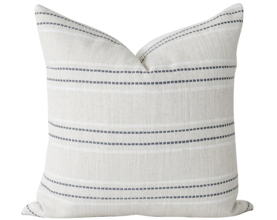 Beige With Blue Charcoal Grey Stripes Pillow Cover Beige Striped Pillow Cover 20x20 18x18 Grey and Beige Pillow Decorative Pillow Cover Etsy