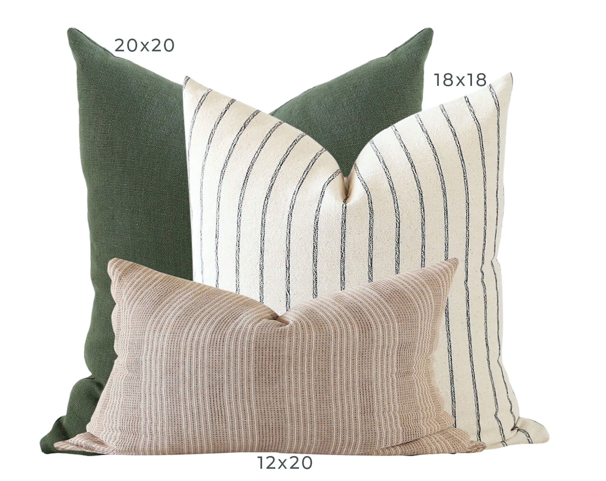 Pillow Combo, Throw Pillows Set, Green Linen Throw Pillows, Stripe Throw  Pillow, Striped Throw Pillows, Lumbar Pillow, Pillow Covers 20x20 
