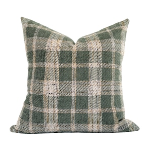 Green Plaid Pillow Cover, Farmhouse Throw Pillows, Christmas Pillow Covers, Green Plaid 20x20 Pillow, Green Designer Accent Pillow