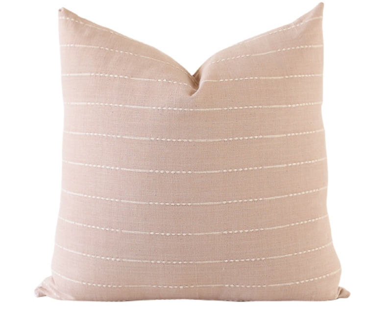 Blush Stripe Linen Throw Pillow Cover, Nude Throw Pillow, Boho Pillow Cover, Stripe Pillow, Pillow Cover, Linen Pillow, Nude Stripe image 1