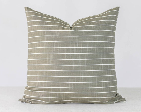 Olive green Stripe Pillow Pillows with Pillow Cover*Stripes Cotton Canvas