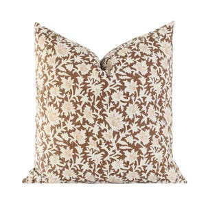 Floral Block Print Pillow Cover, Rust Pillow Covers, Modern Farmhouse Pillow, Warm Toned Pattern Pillow Covers || Lundie